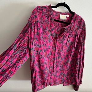 Maeve by Anthropologie boho printed smocked peasant top size 1X